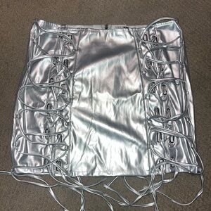 Faux Leather Mini Skirt - Silver